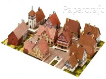Papírový model - vesnice s hrázděnými domy (781)